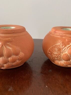 Pair vintage terra cotta candle sticks for outdoor or indoor use